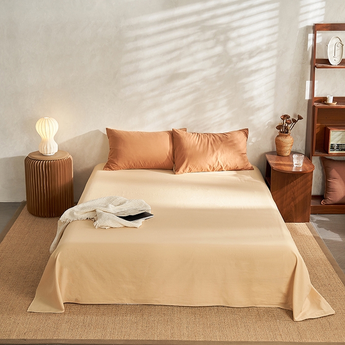 91家纺网 家纺一手货源 找家纺 雅居纺家纺 2025新款全棉素色水洗棉单床单 咖啡