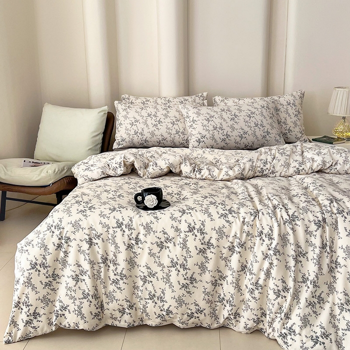 91家纺网 家纺一手货源 找家纺 暖芯优选 2025新款针织棉双层纱四件套小碎花被套床单床笠款学生三件套新款直播热款-床图-系列二 温婉花语