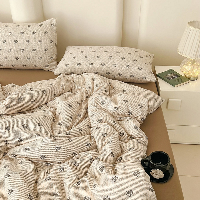 91家纺网 家纺一手货源 找家纺 暖芯优选 2025新款针织棉双层纱四件套小碎花被套床单床笠款学生三件套新款直播热款-床图-系列二 心情