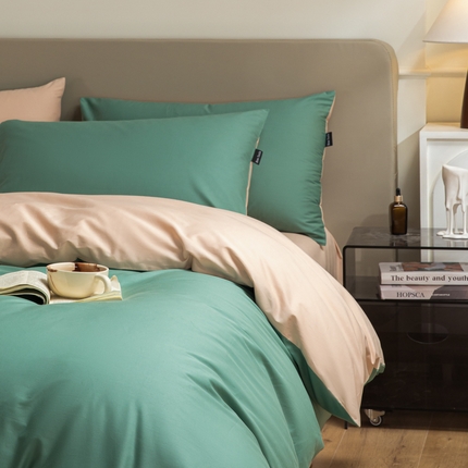 91家纺网 家纺一手货源 找家纺 （总）卧趣家纺 2025新品全棉A类长绒棉纯色双拼四件套