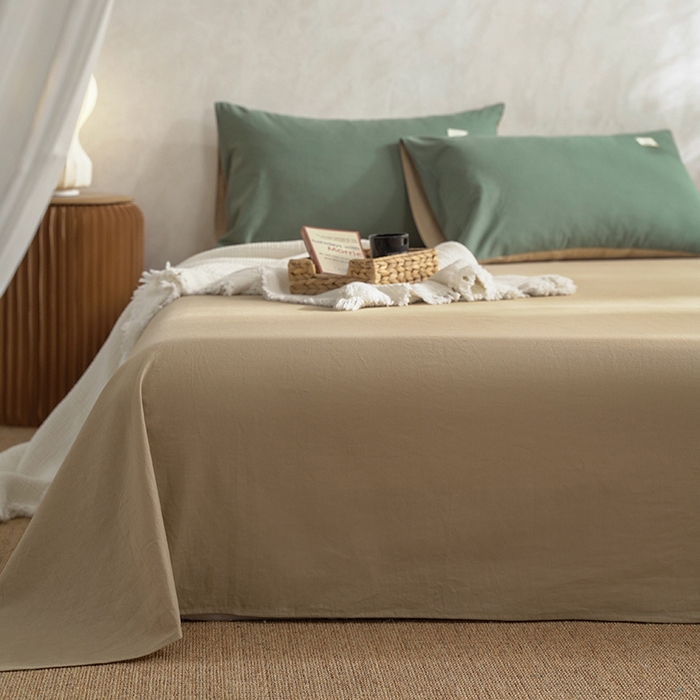 91家纺网 家纺一手货源 找家纺 雅居纺家纺 2025新款全棉素色水洗棉单床单 卡其