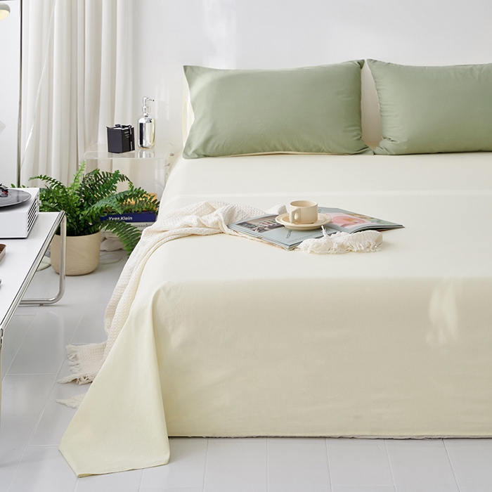 91家纺网 家纺一手货源 找家纺 雅居纺家纺 2025新款全棉素色水洗棉单床单 米黄