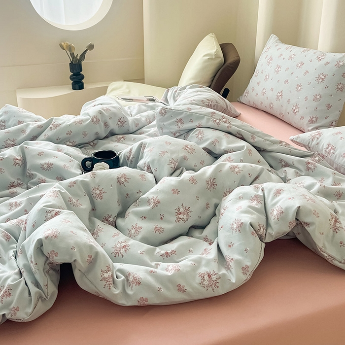 91家纺网 家纺一手货源 找家纺 暖芯优选 2025新款针织棉双层纱四件套小碎花被套床单床笠款学生三件套新款直播热款-床图-系列二 曼陀罗