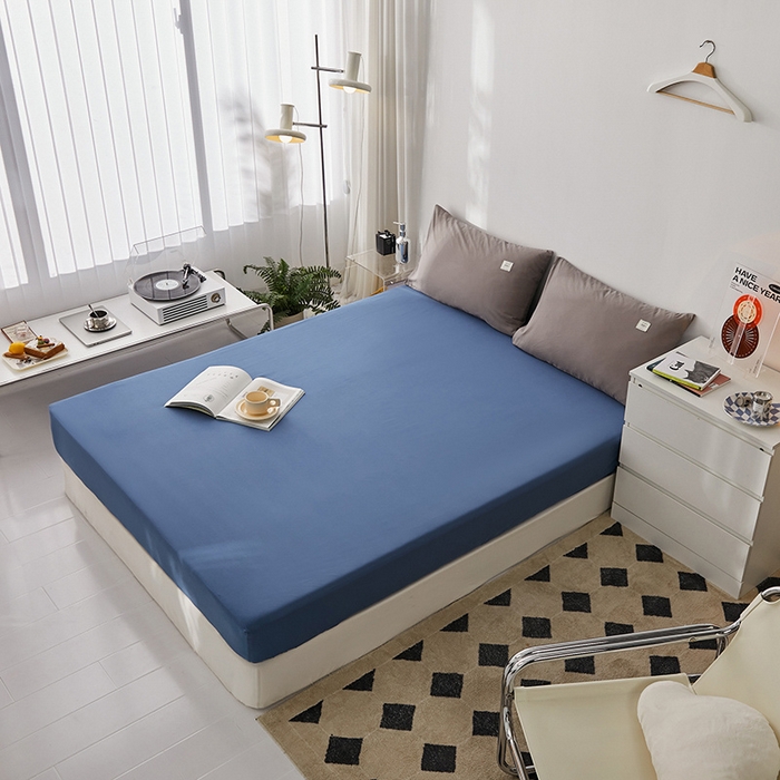 91家纺网 家纺一手货源 找家纺 雅居纺家纺 2025新款全棉素色水洗棉单床笠 牛仔蓝