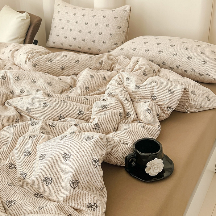 91家纺网 家纺一手货源 找家纺 暖芯优选 2025新款针织棉双层纱四件套小碎花被套床单床笠款学生三件套新款直播热款-床图-系列二 心情