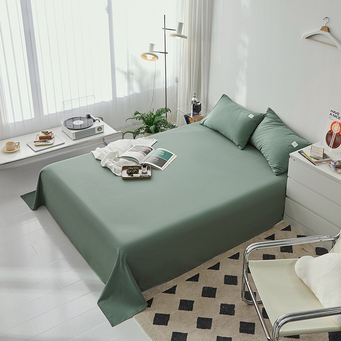 91家纺网 家纺一手货源 找家纺 雅居纺家纺 2025新款全棉素色水洗棉单床单 墨子绿