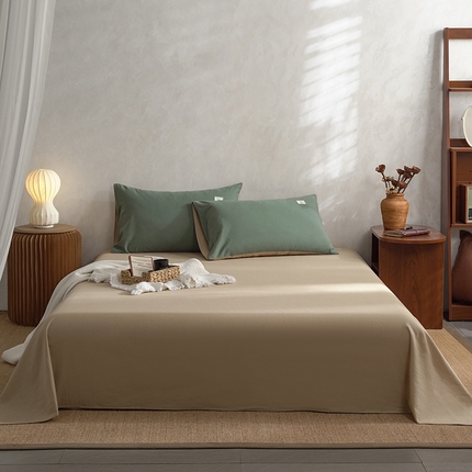 雅居纺家纺 2025新款全棉素色水洗棉单床单 卡其