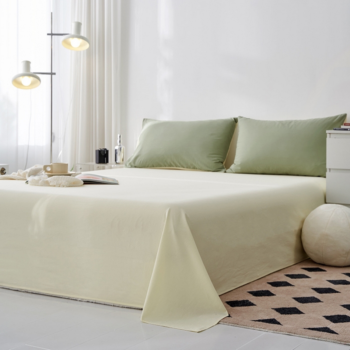 91家纺网 家纺一手货源 找家纺 雅居纺家纺 2025新款全棉素色水洗棉单床单 米黄