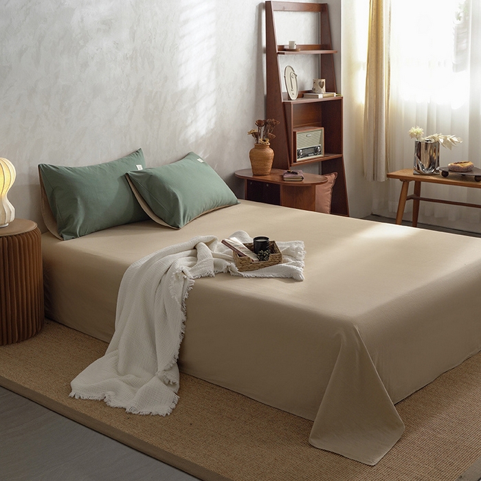 91家纺网 家纺一手货源 找家纺 雅居纺家纺 2025新款全棉素色水洗棉单床单 卡其