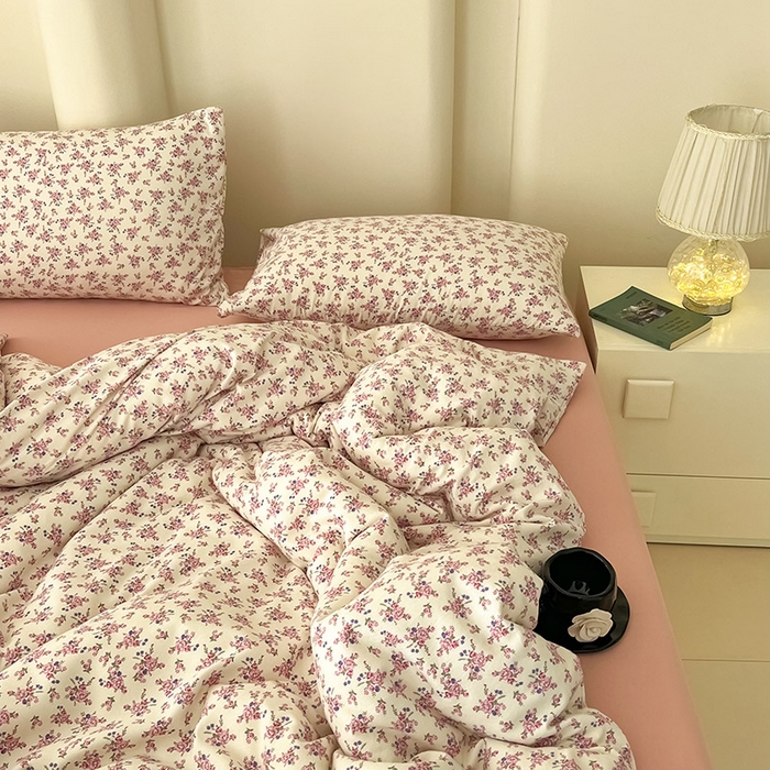 91家纺网 家纺一手货源 找家纺 暖芯优选 2025新款针织棉双层纱四件套小碎花被套床单床笠款学生三件套新款直播热款-床图-系列二 安露斯