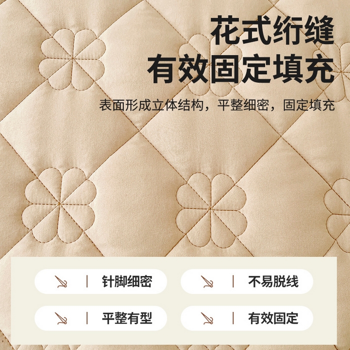 91家纺网 家纺一手货源 找家纺 笠裙家纺 2025新款A类原棉夹大豆棉加厚刺绣花语款系列床裙 花语-浅咖