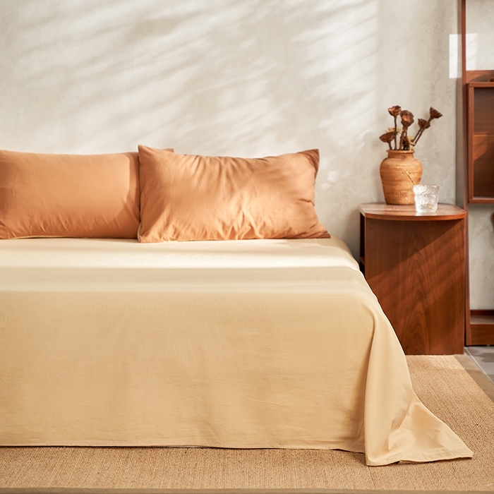 91家纺网 家纺一手货源 找家纺 雅居纺家纺 2025新款全棉素色水洗棉单床单 咖啡