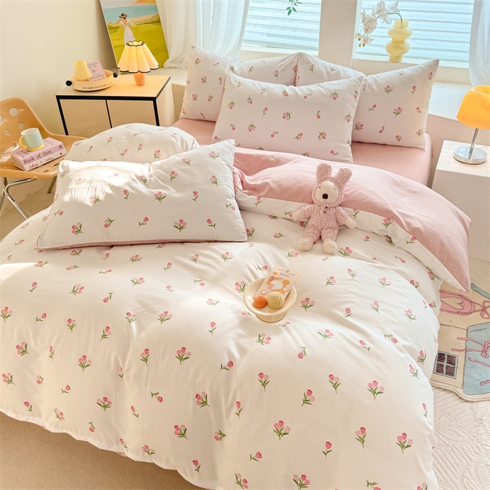 91家纺网 家纺一手货源 找家纺 多品家纺 2025新款超柔水洗软糯云朵棉单被套 朵朵郁金香