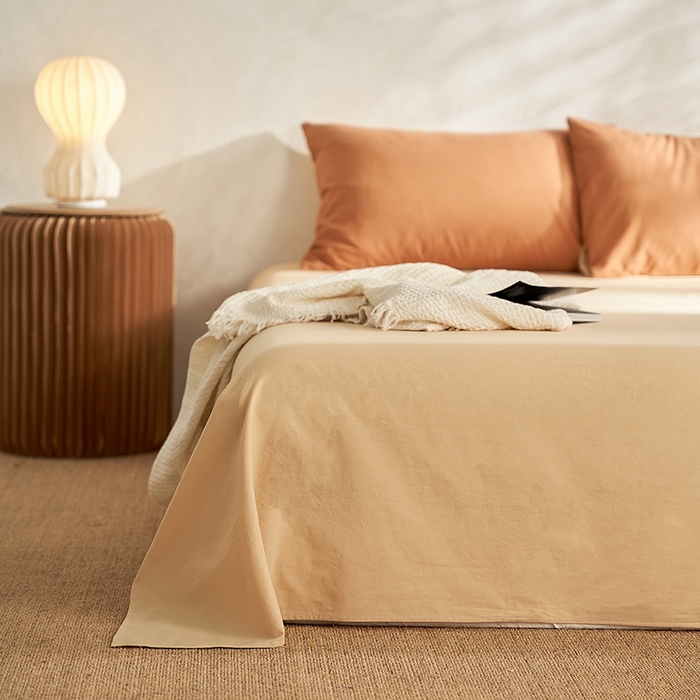 91家纺网 家纺一手货源 找家纺 雅居纺家纺 2025新款全棉素色水洗棉单床单 咖啡