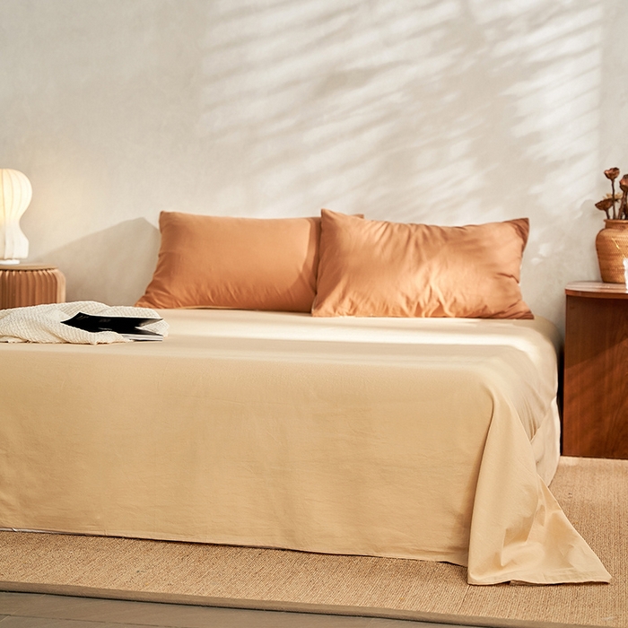 91家纺网 家纺一手货源 找家纺 雅居纺家纺 2025新款全棉素色水洗棉单床单 咖啡