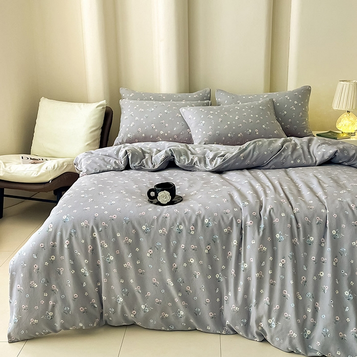 91家纺网 家纺一手货源 找家纺 2025新款针织棉双层纱四件套小碎花被套床单床笠款学生三件套新款直播热款-床图-系列一 柔晨