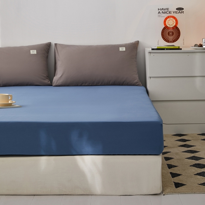 91家纺网 家纺一手货源 找家纺 雅居纺家纺 2025新款全棉素色水洗棉单床笠 牛仔蓝