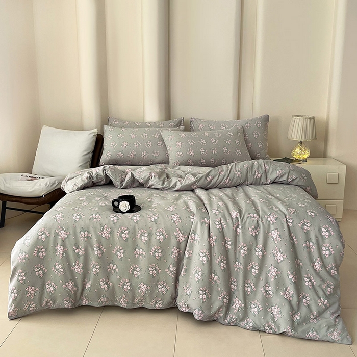 91家纺网 家纺一手货源 找家纺 暖芯优选 2025新款针织棉双层纱四件套小碎花被套床单床笠款学生三件套新款直播热款-床图-系列二 夕拾