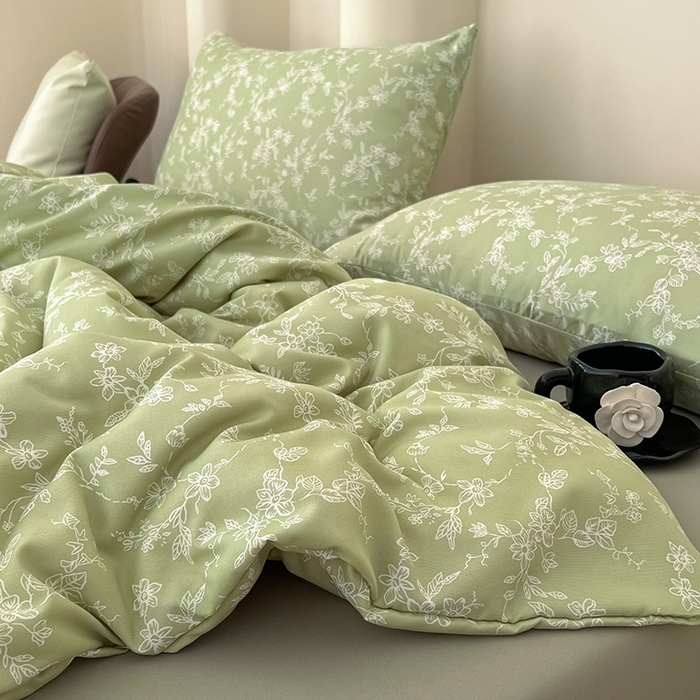 91家纺网 家纺一手货源 找家纺 2025新款针织棉双层纱四件套小碎花被套床单床笠款学生三件套新款直播热款-床图-系列一 悠若