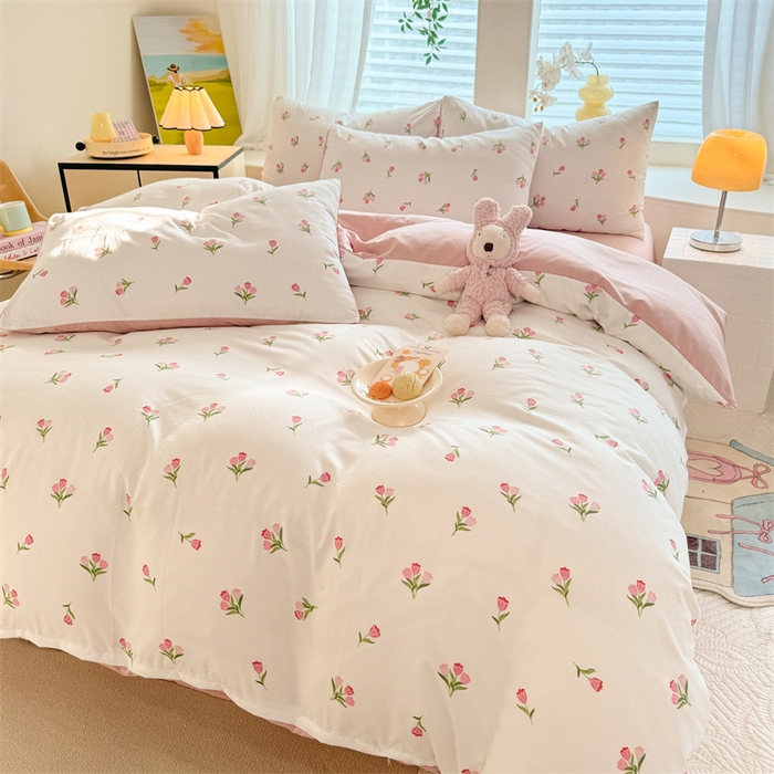 91家纺网 家纺一手货源 找家纺 多品家纺 2025新款超柔水洗软糯云朵棉单被套 朵朵郁金香