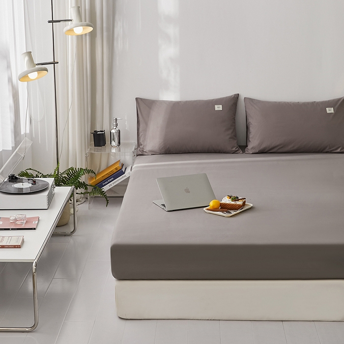 91家纺网 家纺一手货源 找家纺 雅居纺家纺 2025新款全棉素色水洗棉单床笠 绅士灰