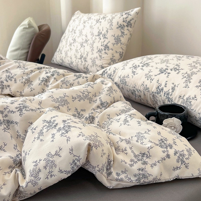 91家纺网 家纺一手货源 找家纺 暖芯优选 2025新款针织棉双层纱四件套小碎花被套床单床笠款学生三件套新款直播热款-床图-系列二 温婉花语