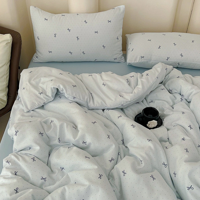 91家纺网 家纺一手货源 找家纺 2025新款针织棉双层纱四件套小碎花被套床单床笠款学生三件套新款直播热款-床图-系列一 芙丽