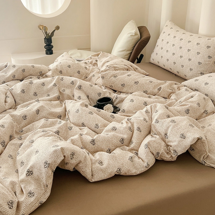 91家纺网 家纺一手货源 找家纺 暖芯优选 2025新款针织棉双层纱四件套小碎花被套床单床笠款学生三件套新款直播热款-床图-系列二 心情