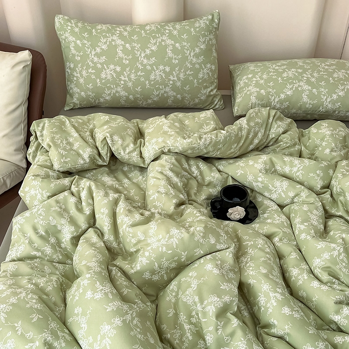 91家纺网 家纺一手货源 找家纺 2025新款针织棉双层纱四件套小碎花被套床单床笠款学生三件套新款直播热款-床图-系列一 悠若