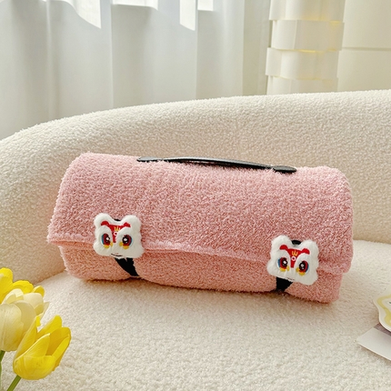 91家纺网 家纺一手货源 找家纺 多乐家纺 2024新款云朵绒多功能盖毯 粉-狮头白