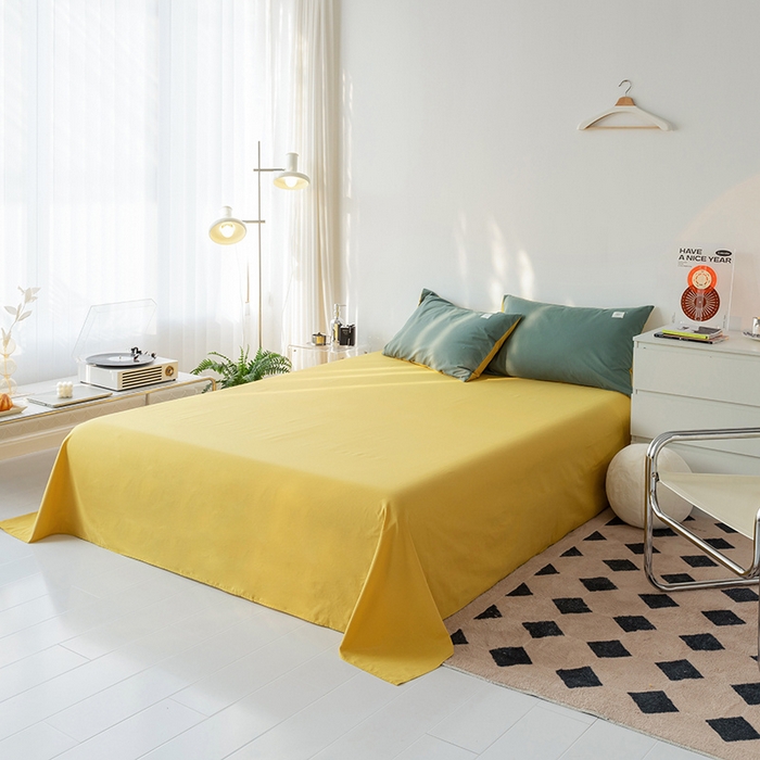 91家纺网 家纺一手货源 找家纺 雅居纺家纺 2025新款全棉素色水洗棉单床单 绅士黄