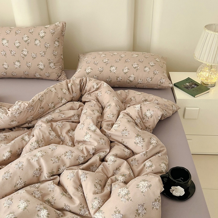 91家纺网 家纺一手货源 找家纺 暖芯优选 2025新款针织棉双层纱四件套小碎花被套床单床笠款学生三件套新款直播热款-床图-系列二 花荣