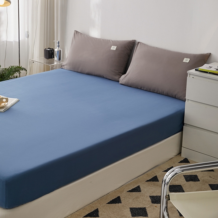 91家纺网 家纺一手货源 找家纺 雅居纺家纺 2025新款全棉素色水洗棉单床笠 牛仔蓝