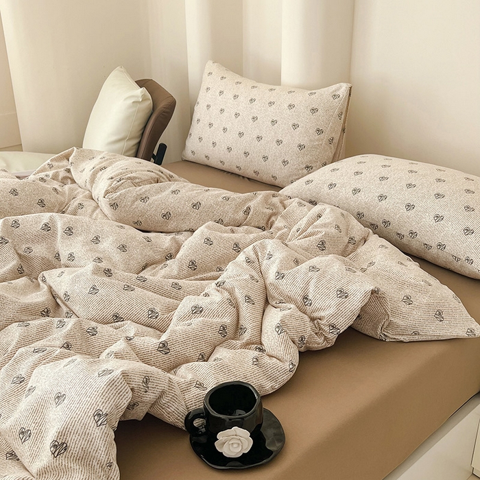 91家纺网 家纺一手货源 找家纺 暖芯优选 2025新款针织棉双层纱四件套小碎花被套床单床笠款学生三件套新款直播热款-床图-系列二 心情