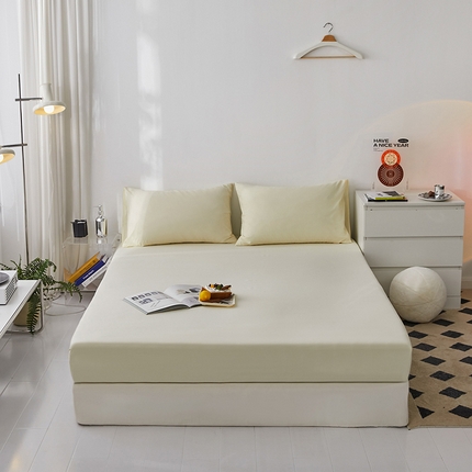 雅居纺家纺 2025新款全棉素色水洗棉单床笠 米黄