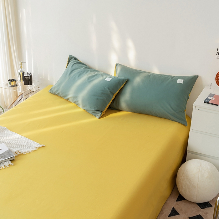 91家纺网 家纺一手货源 找家纺 雅居纺家纺 2025新款全棉素色水洗棉单床单 绅士黄