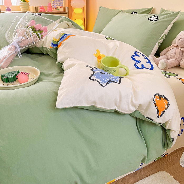 91家纺网 家纺一手货源 找家纺 雅居纺家纺 2025新款全棉水洗棉绣花四件套 喷火龙