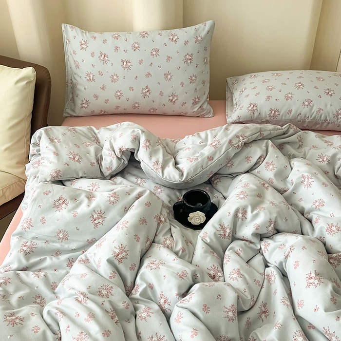 91家纺网 家纺一手货源 找家纺 暖芯优选 2025新款针织棉双层纱四件套小碎花被套床单床笠款学生三件套新款直播热款-床图-系列二 曼陀罗