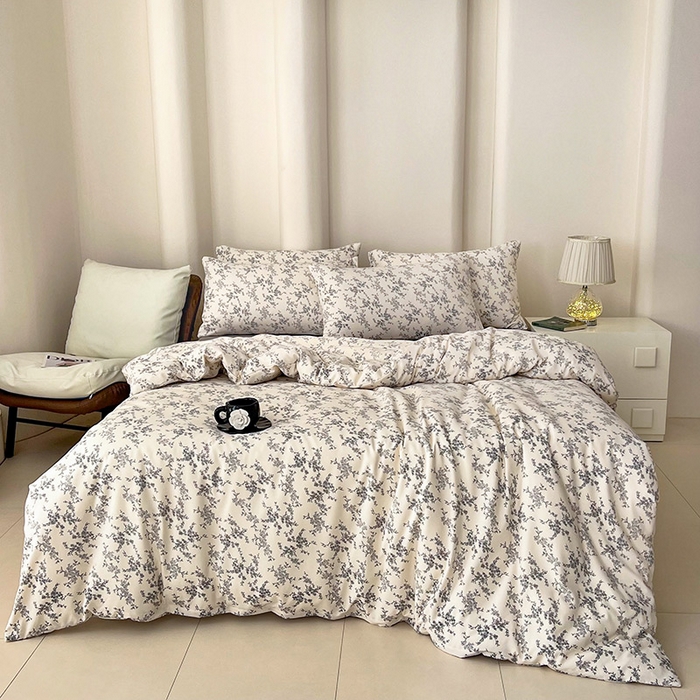 91家纺网 家纺一手货源 找家纺 暖芯优选 2025新款针织棉双层纱四件套小碎花被套床单床笠款学生三件套新款直播热款-床图-系列二 温婉花语