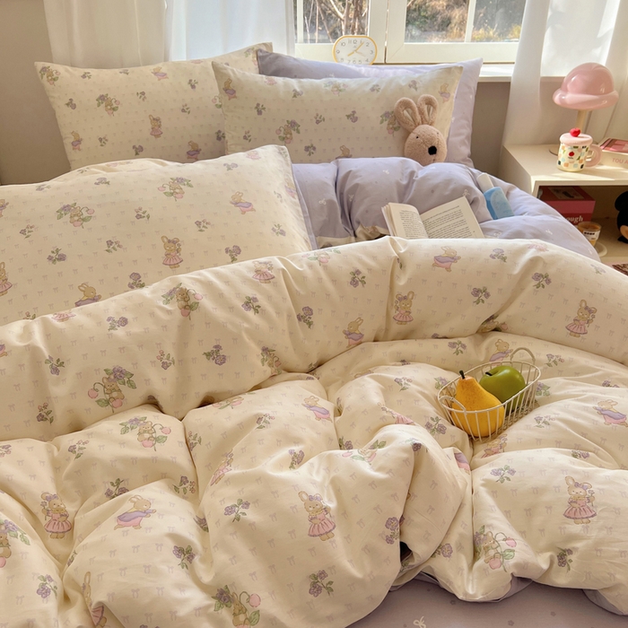91家纺网 家纺一手货源 找家纺 六巷胡同 2025新款ins减龄可爱风卡通全棉四件套第一系 假日庄园兔