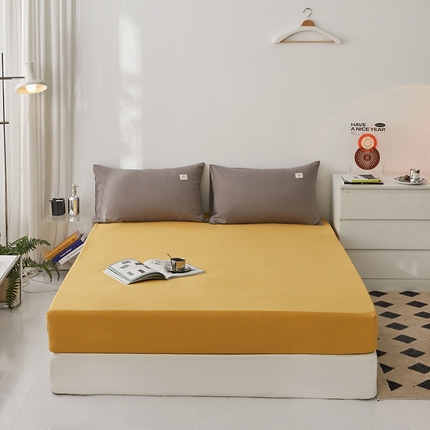 91家纺网 家纺一手货源 找家纺 雅居纺家纺 2025新款全棉素色水洗棉单床笠 明黄