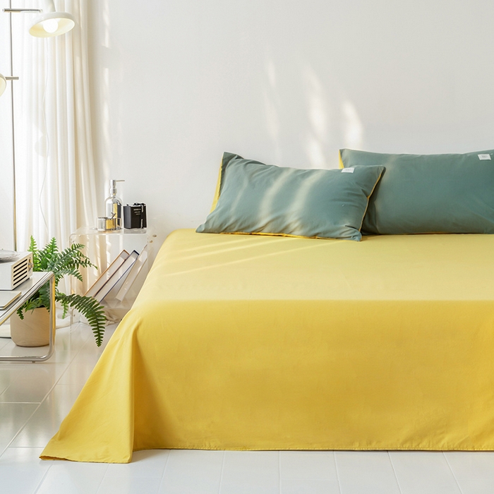 91家纺网 家纺一手货源 找家纺 雅居纺家纺 2025新款全棉素色水洗棉单床单 绅士黄