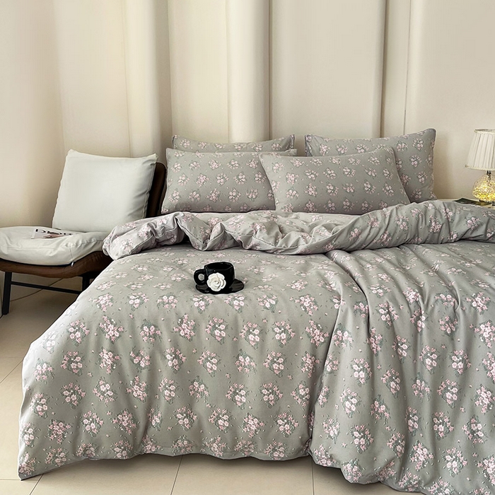 91家纺网 家纺一手货源 找家纺 暖芯优选 2025新款针织棉双层纱四件套小碎花被套床单床笠款学生三件套新款直播热款-床图-系列二 夕拾