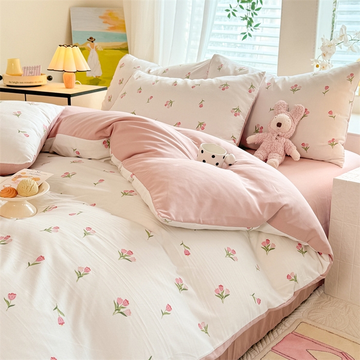 91家纺网 家纺一手货源 找家纺 多品家纺 2025新款超柔水洗软糯云朵棉单被套 朵朵郁金香