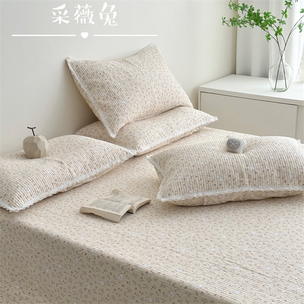 91家纺网 家纺一手货源 找家纺 佰织鑫家居 2025新款全棉高温砂洗棉花床盖三件套丽莎系列 采薇兔