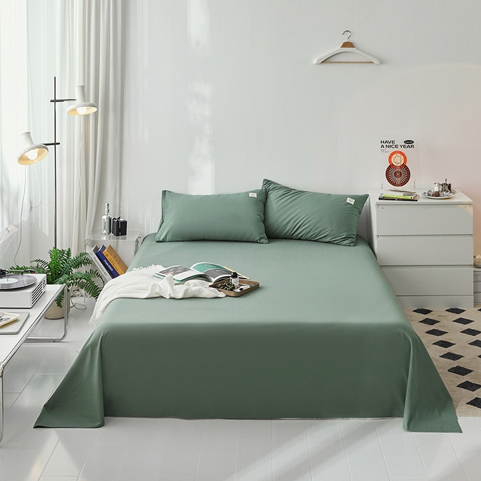 91家纺网 家纺一手货源 找家纺 雅居纺家纺 2025新款全棉素色水洗棉单床单 墨子绿