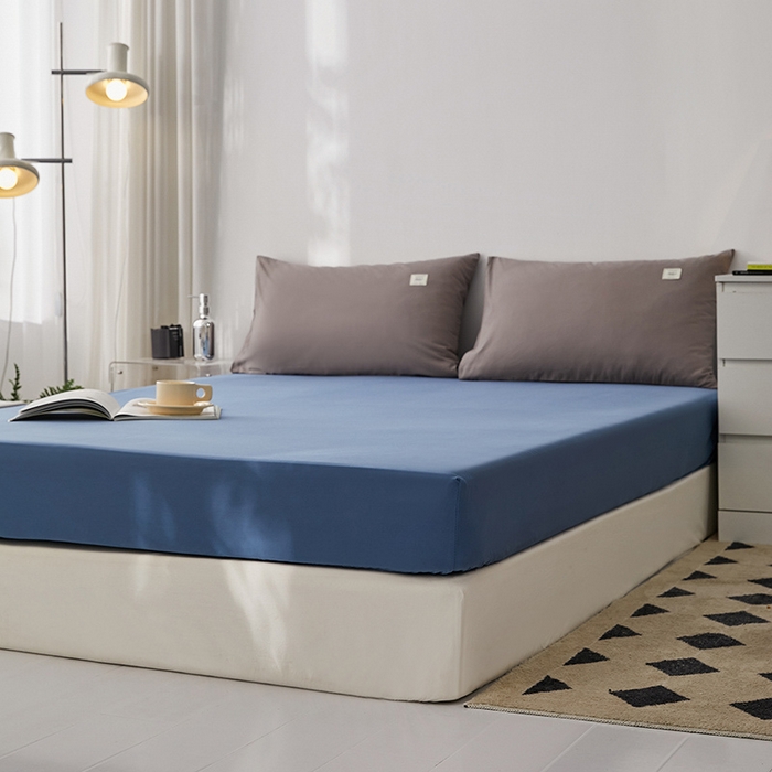 91家纺网 家纺一手货源 找家纺 雅居纺家纺 2025新款全棉素色水洗棉单床笠 牛仔蓝