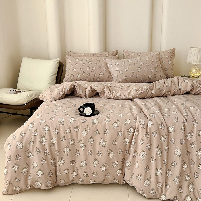 91家纺网 家纺一手货源 找家纺 暖芯优选 2025新款针织棉双层纱四件套小碎花被套床单床笠款学生三件套新款直播热款-床图-系列二 花荣