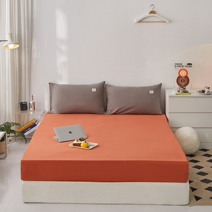 雅居纺家纺 2025新款全棉素色水洗棉单床笠 活力橙