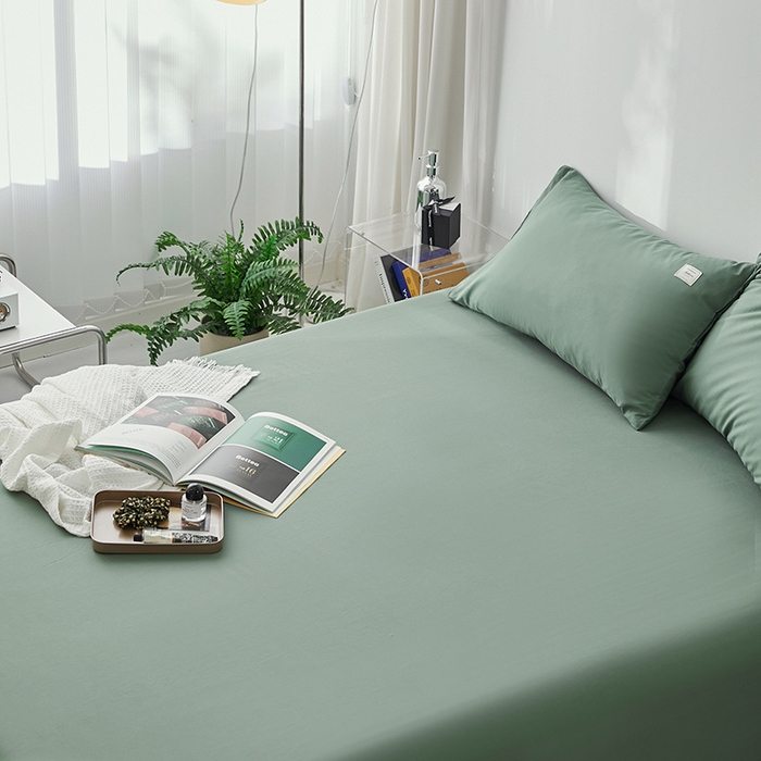 91家纺网 家纺一手货源 找家纺 雅居纺家纺 2025新款全棉素色水洗棉单床单 墨子绿